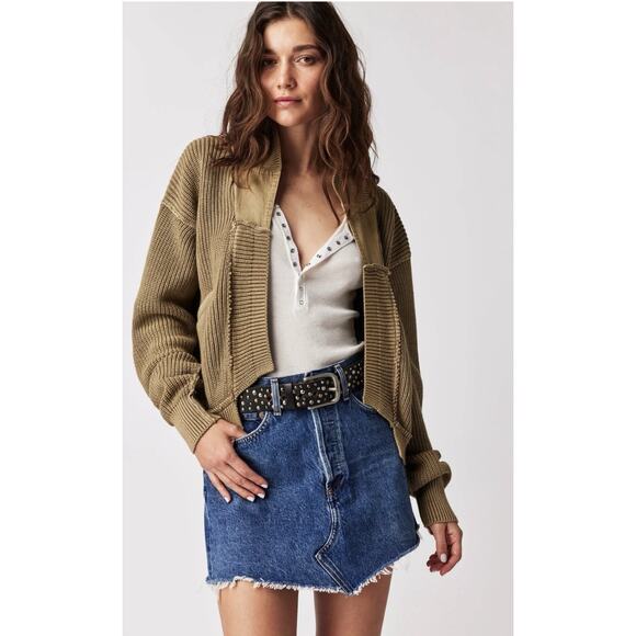 Free People Surplus Cardigan Sweater Medium Green TS - Picture 6 of 6